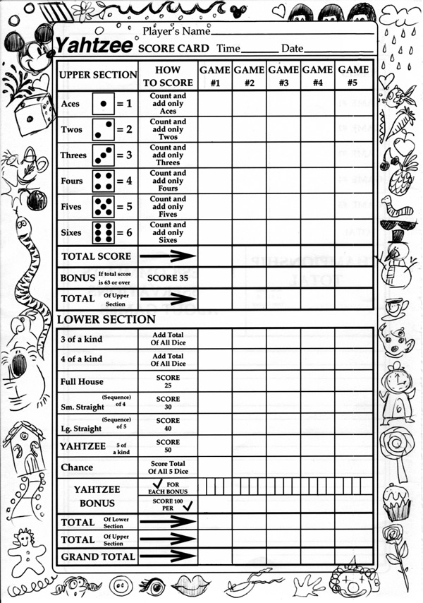 Yahtzee sheet